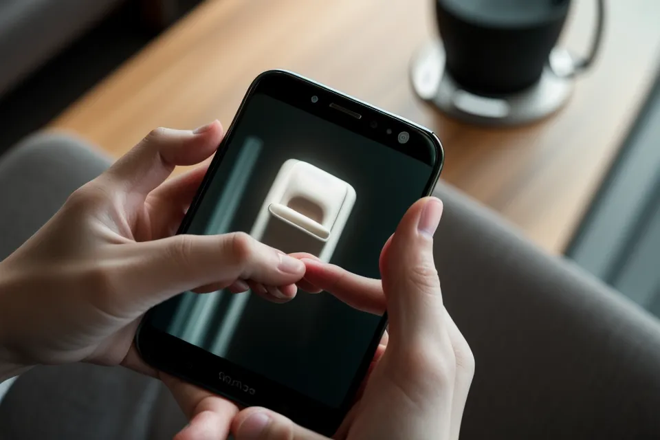 Smartphone mit Frequenz-Audio-App für Rife-Frequenzen und Stressmanagement nach der Arbeit