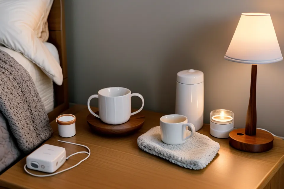 Smartphone mit Frequenz-Audio-App neben einer Kaffeetasse – typisches Setup für binaurale Beats am Schreibtisch.