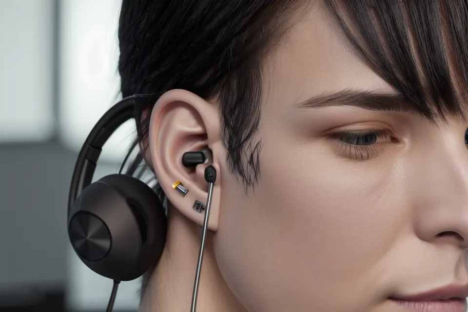 In-Ear-Kopfhörer neben Notizbuch – unauffälliges Fokus-Training für DMH Beats am Schreibtisch