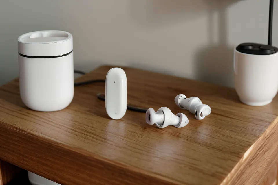 Nahaufnahme eines Smartphones mit einer Frequenz-Audio-App im dunklen Schlafzimmer – Tool für Schlafoptimierung und Stressbewältigung