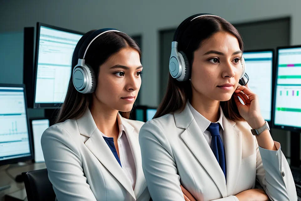 IT-Projektleiterin nutzt Fokus-Frequenzen mit Kopfhörern während einer Deep-Work-Phase im Büro